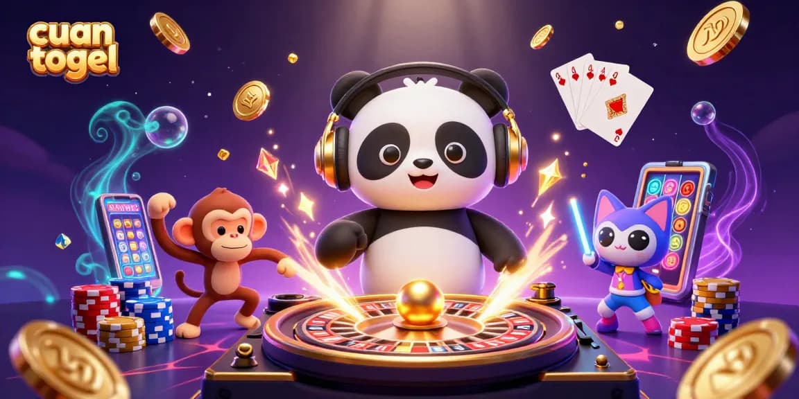 Win big with cuan togel in vibrant casino scene featuring playful characters and dynamic gaming elements.