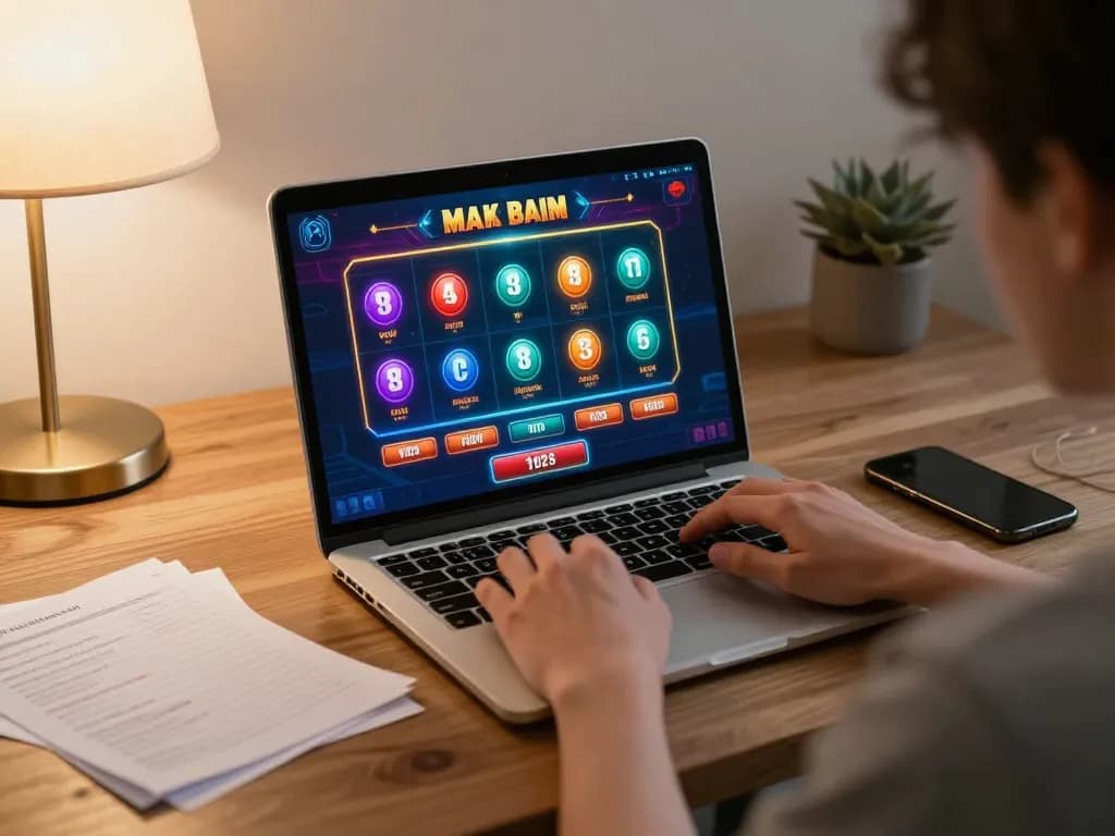 Engaged player participating in casinò online europei, enjoying online gaming with laptop and notes.