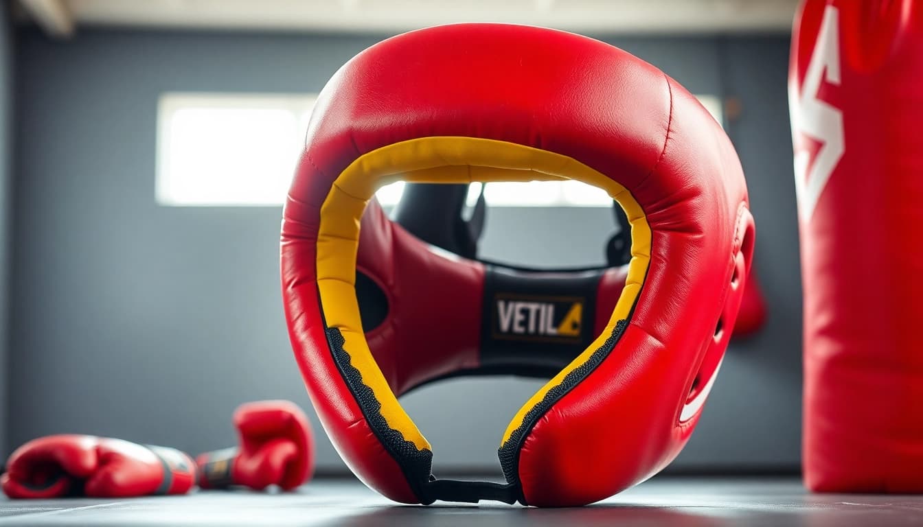 Sportlicher Kopf-Boxschutz in der Disponibilität für Boxtraining und Kämpfe