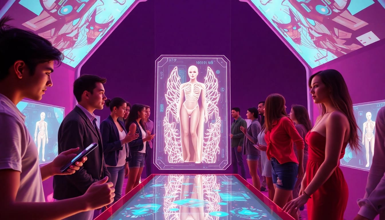 Engaging users exploring AI NSFW platforms in a futuristic digital landscape