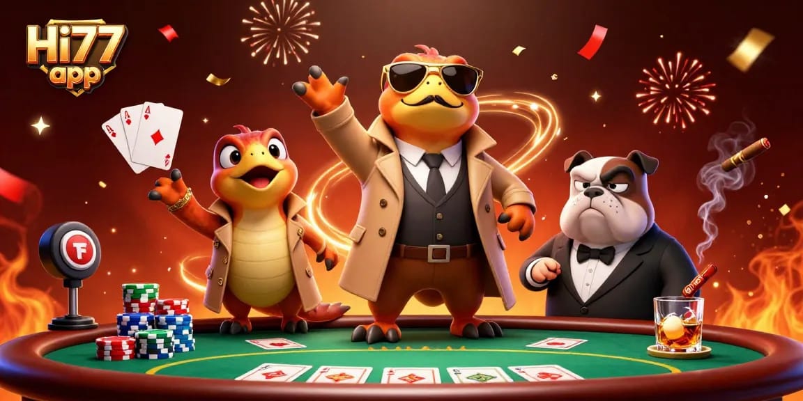 Engage in excitement with the Hi77 app through thrilling poker tables surrounded by 3D characters.
