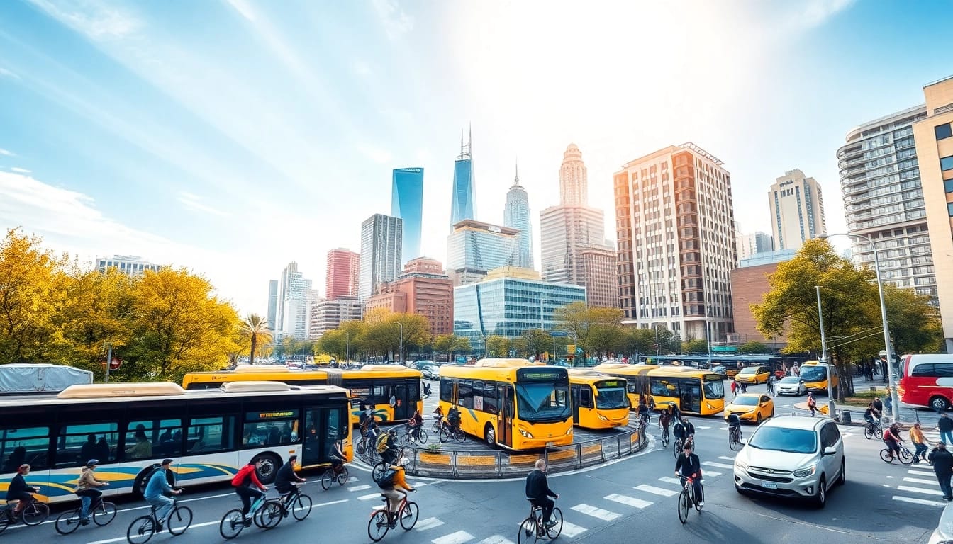Engaging city transportation scene with various vehicles highlighting urban mobility.