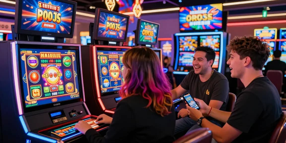 Engaged players at an online casino exploring bonus buy slots UK with lively screens and vibrant atmosphere in 2026.