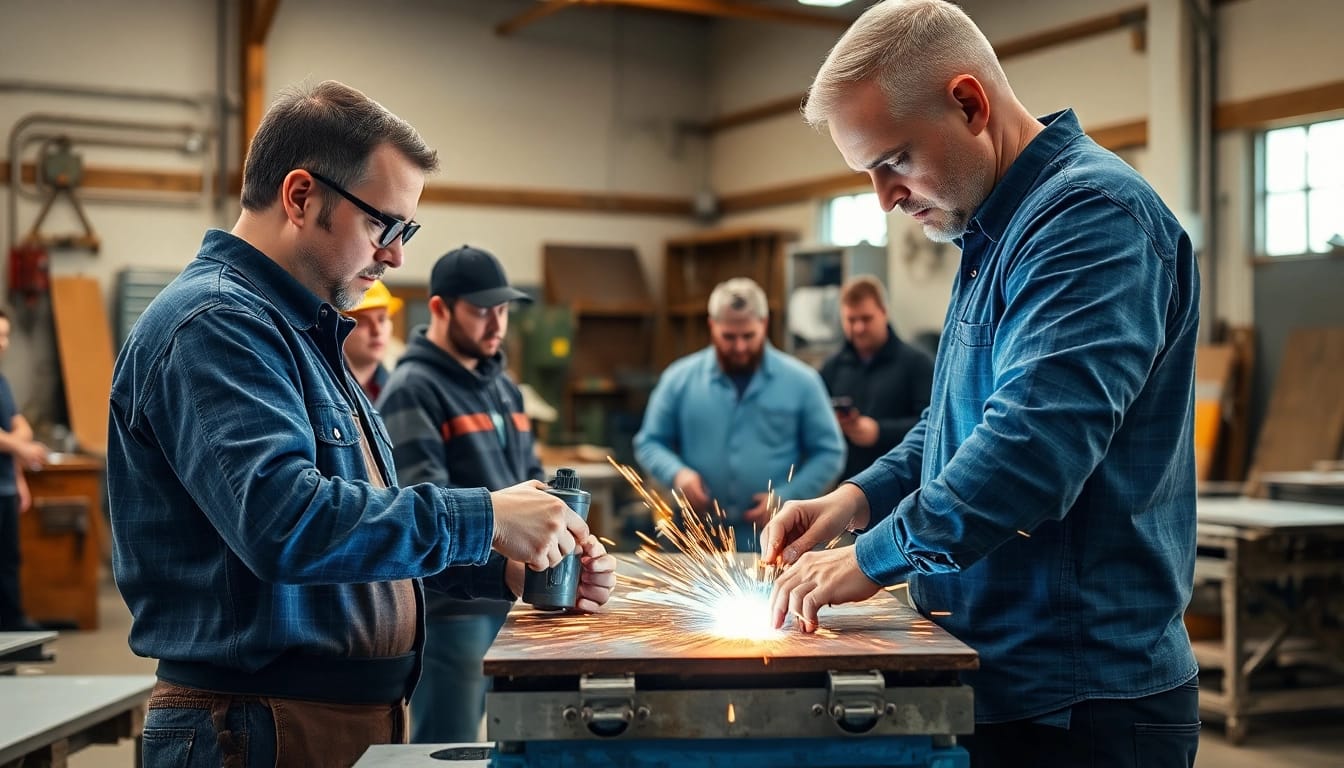 Hands-on sheet metal training session highlighting expert guidance and student participation.