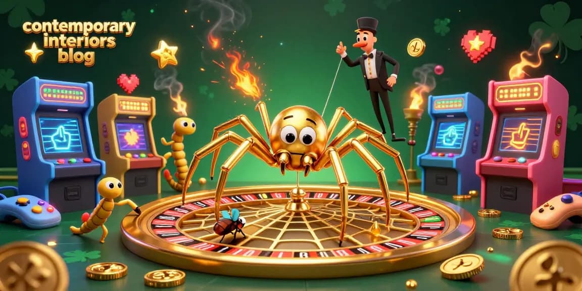 Engaging scene of a golden spider spinning its roulette wheel web in the contemporary interiors blog