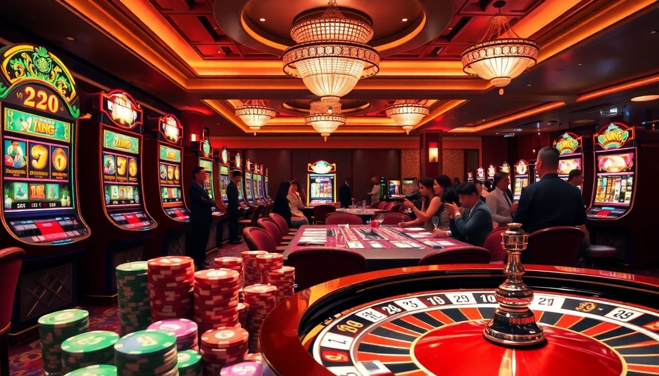 Rasakan kegembiraan demo mesin slot Mahjong di kasino yang meriah dengan para pemain dan elemen permainan yang imersif.