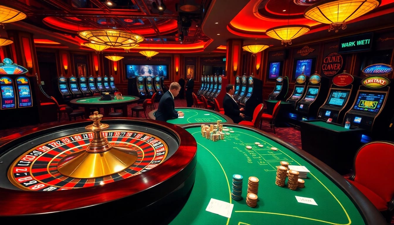 Engaging gambling scene highlighting the hidden wiki's allure with casino tables and excited players.