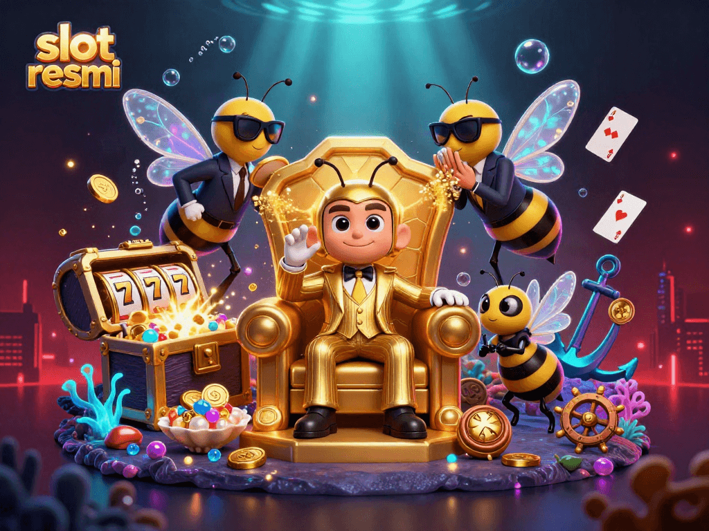 Engage with slot resmi featuring an energetic bumblebee mob boss and dazzling casino elements.