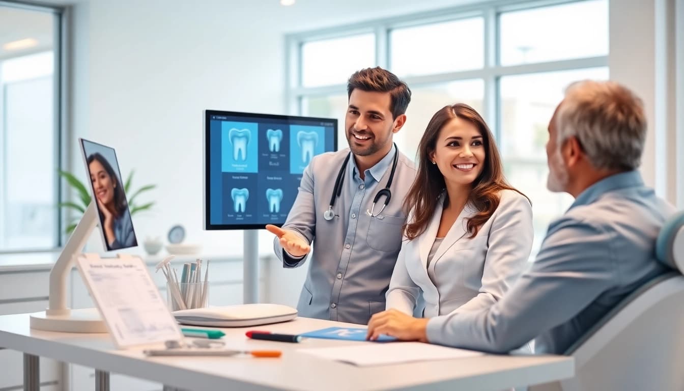 Engaging dental consultant Maryland assisting a patient in a modern office setting.