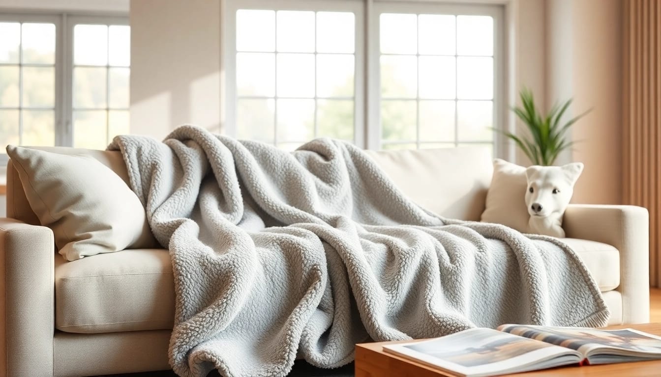 Fleece deken prachtig op een minimalistische bank in een gezellige woonkamer.