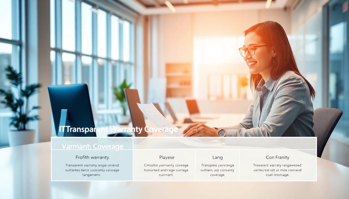 Engaging scene showcasing transparent warranty coverage with customer support focus.