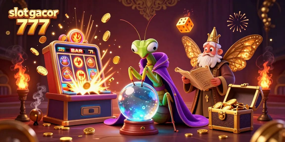 Experience thrilling wins with slot gacor 777 in this vibrant casino scene featuring fortune-tellers and jackpots.
