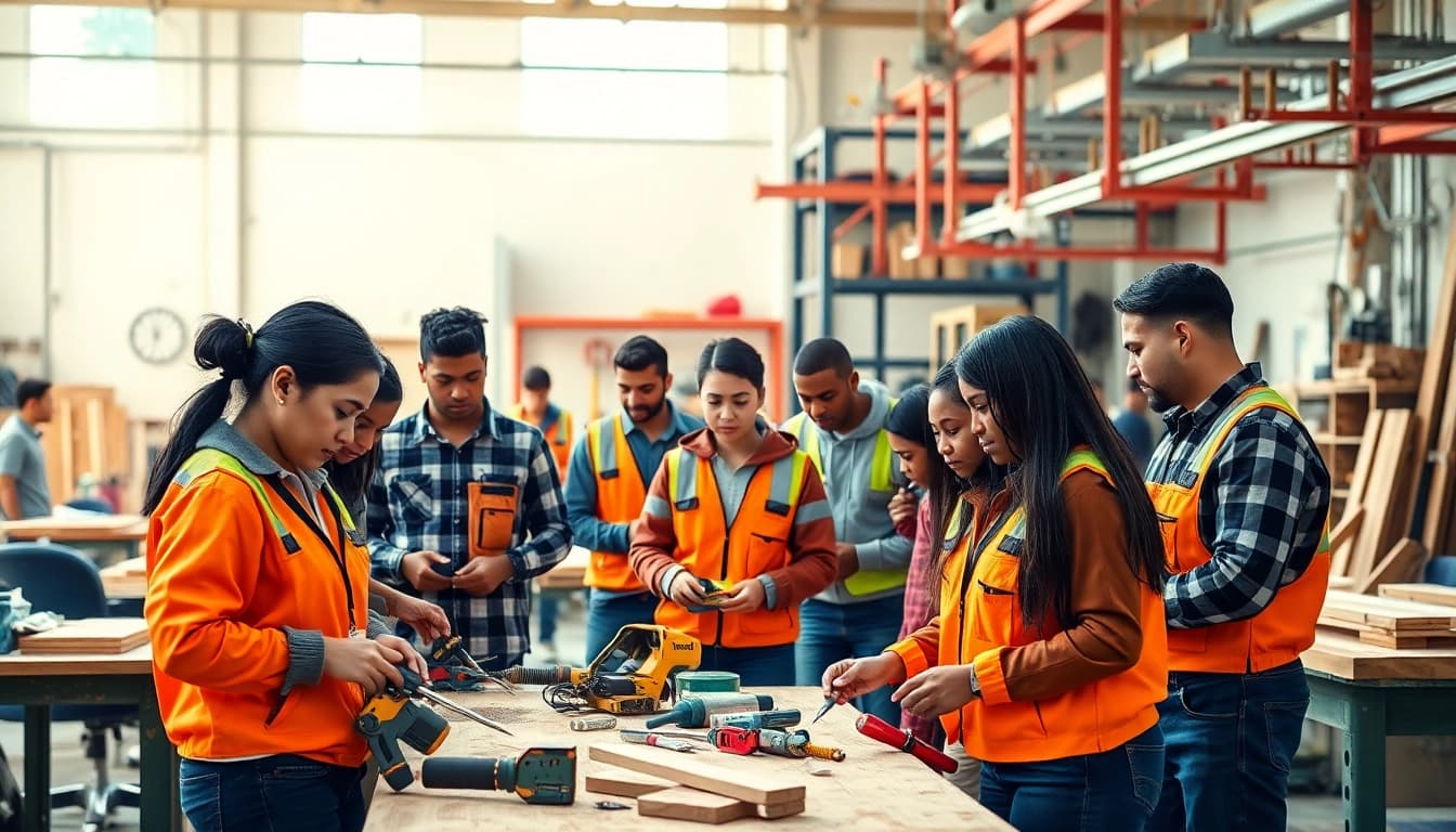 Engage in construction training programs with diverse students in an active educational workshop.