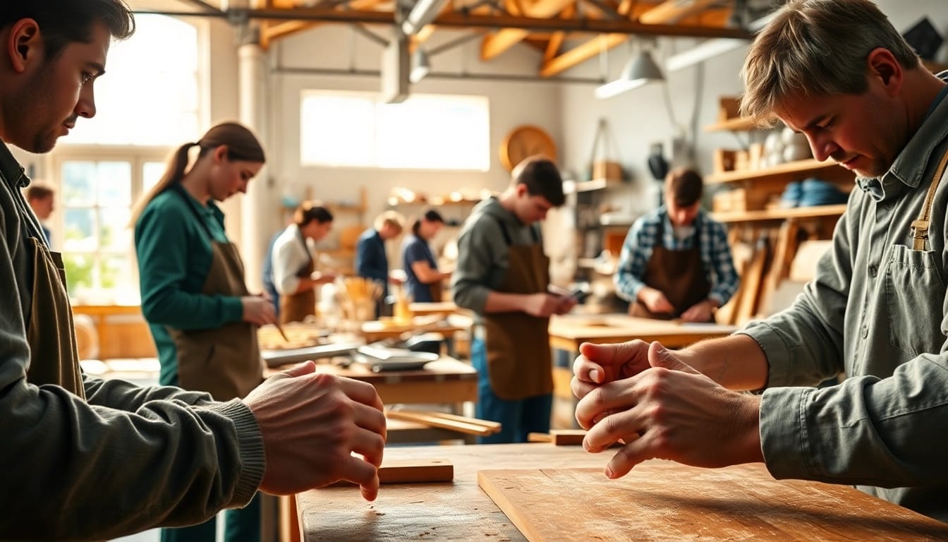 Artisans participating in craft training programs, showcasing hands-on creativity and collaboration.