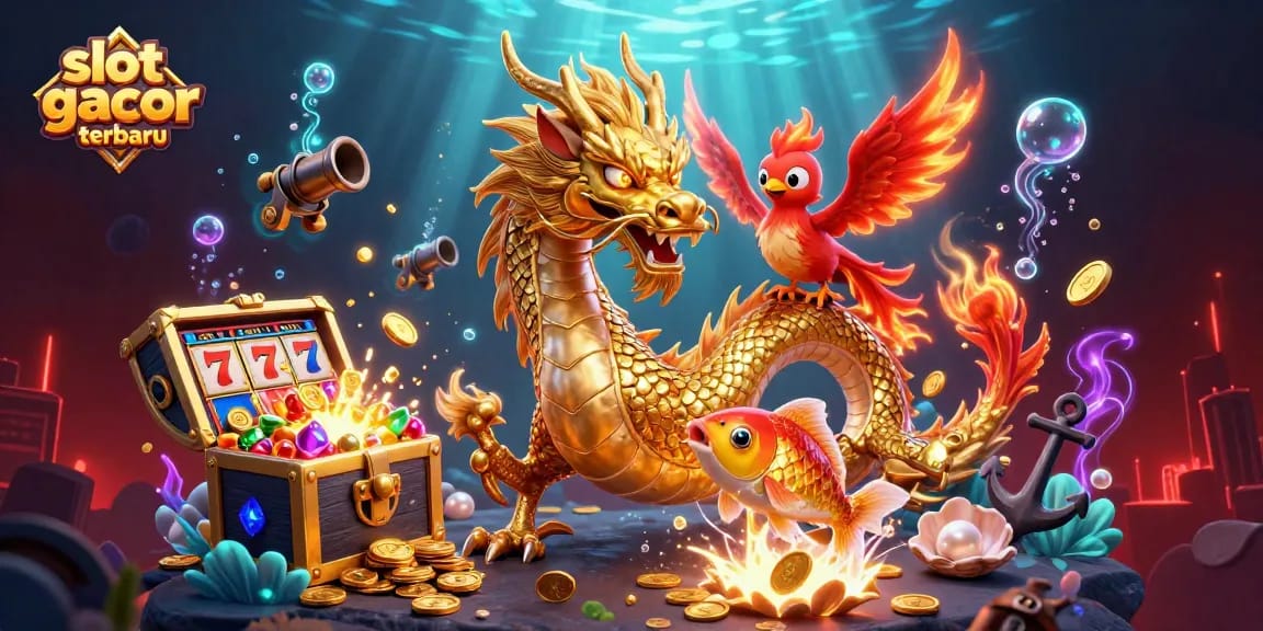 Spin exciting wins with slot gacor terbaru in this dynamic casino illustration bursting with gold and action.