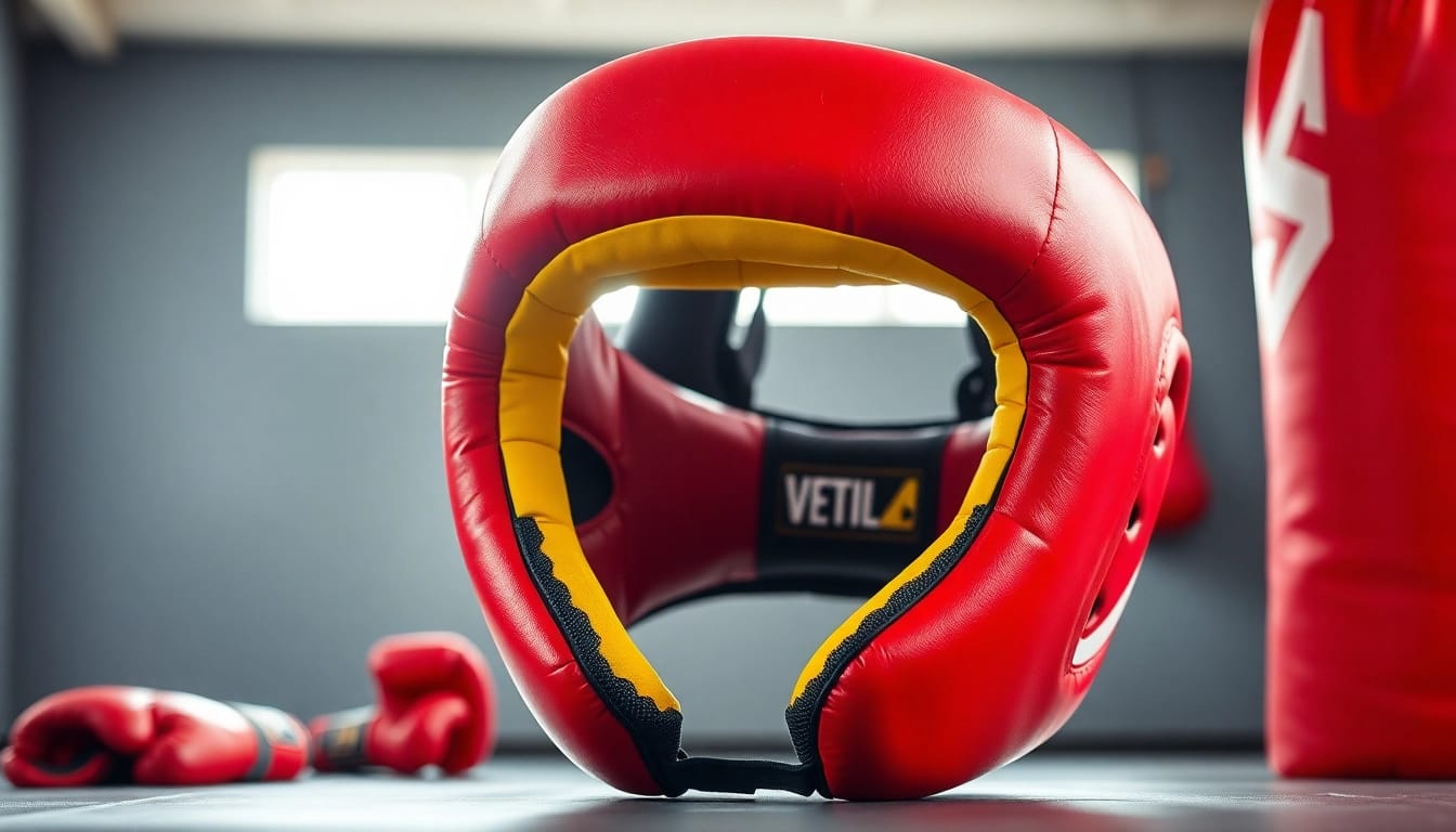 Sportlicher Kopf-Boxschutz in der Disponibilität für Boxtraining und Kämpfe
