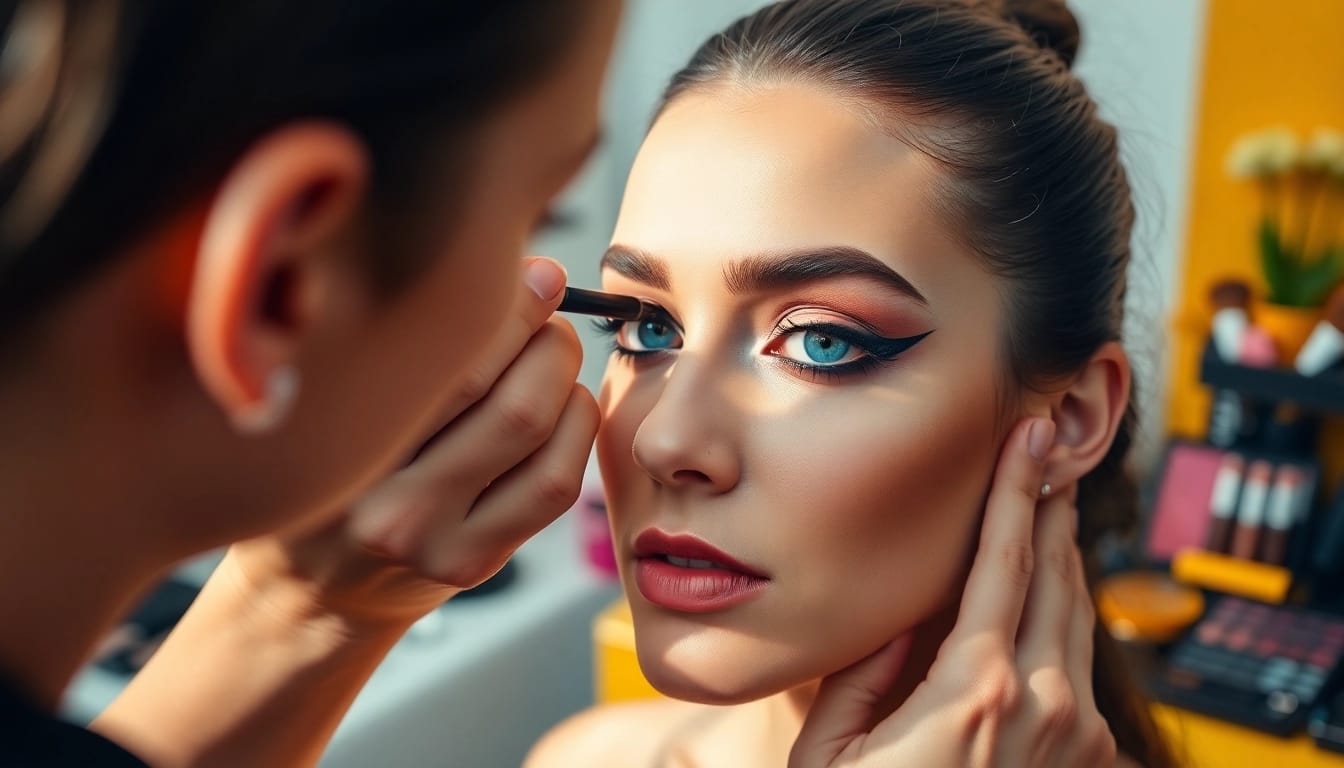 Applying Insanely Intense Tattooed Eyeliner to achieve bold, captivating eye makeup.