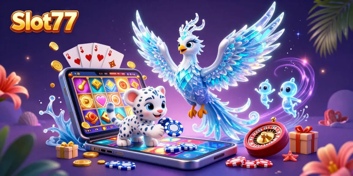 Slot77 menghadirkan ilustrasi karakter 3D yang mengagumkan dan elemen kasino yang memikat.
