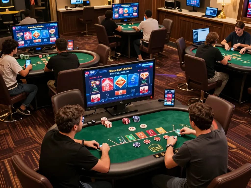 Aksi poker Situs Judi Online menampilkan pemain yang terlibat dalam pengalaman bermain game online yang dinamis.