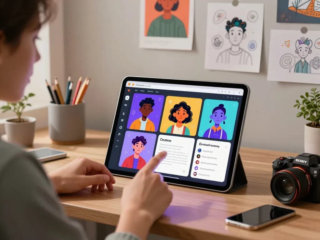 Engaging user customizing Crushon AI character in a modern workspace.