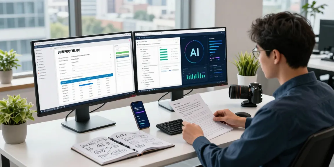 Data analyst detecting fake receipts in a modern workspace using advanced AI technology.