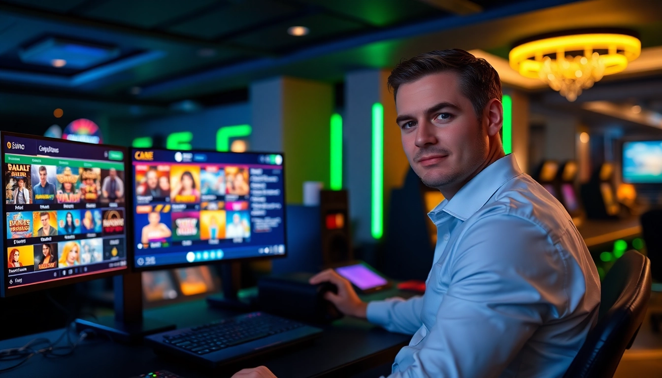 Engaging scene of a professional gambler at a non gamstop casino Uk setup, depicting excitement and focus.