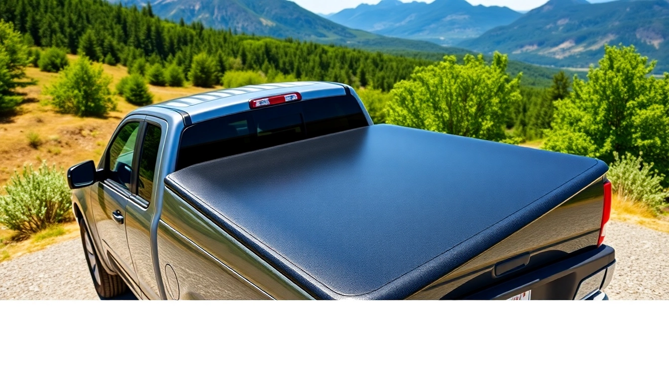 Showcasing a durable tonneau cover on a pickup truck in a scenic outdoor setting.