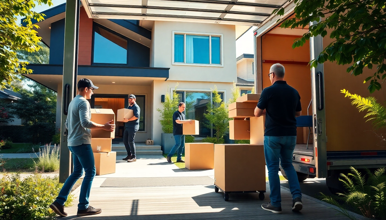 Efficient moving company Vancouver team packing a truck amidst a residential setting.
