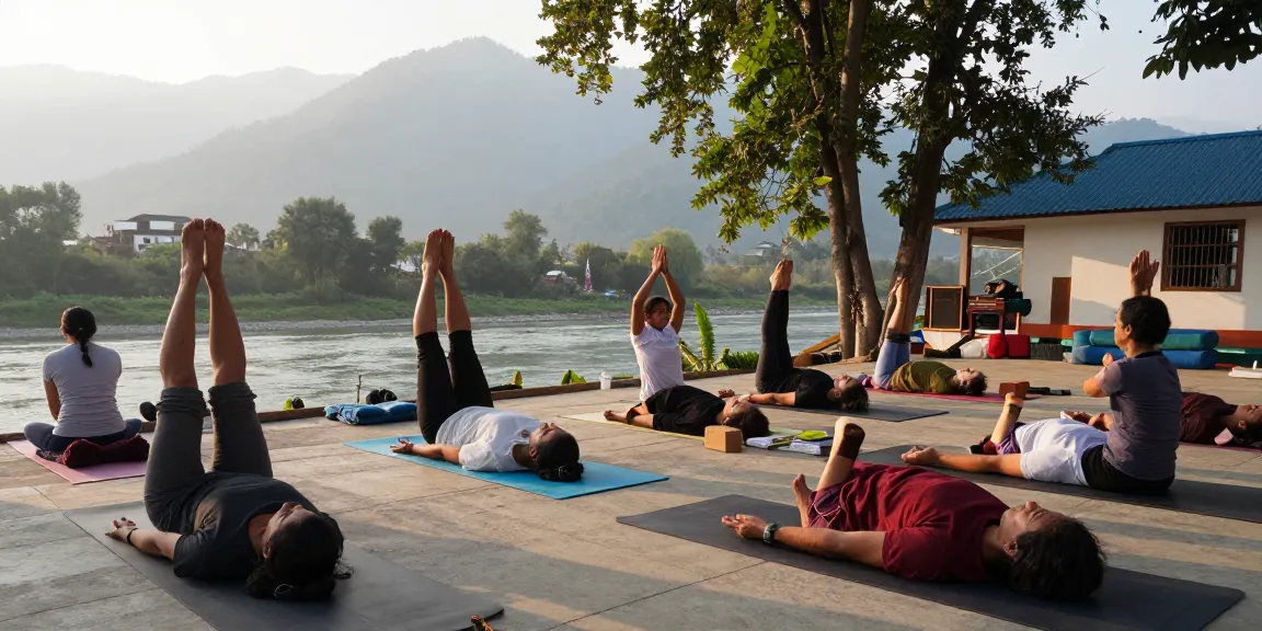 Group practicing 300 hour yoga teacher training in India amidst Himalayas at Adhiroha.