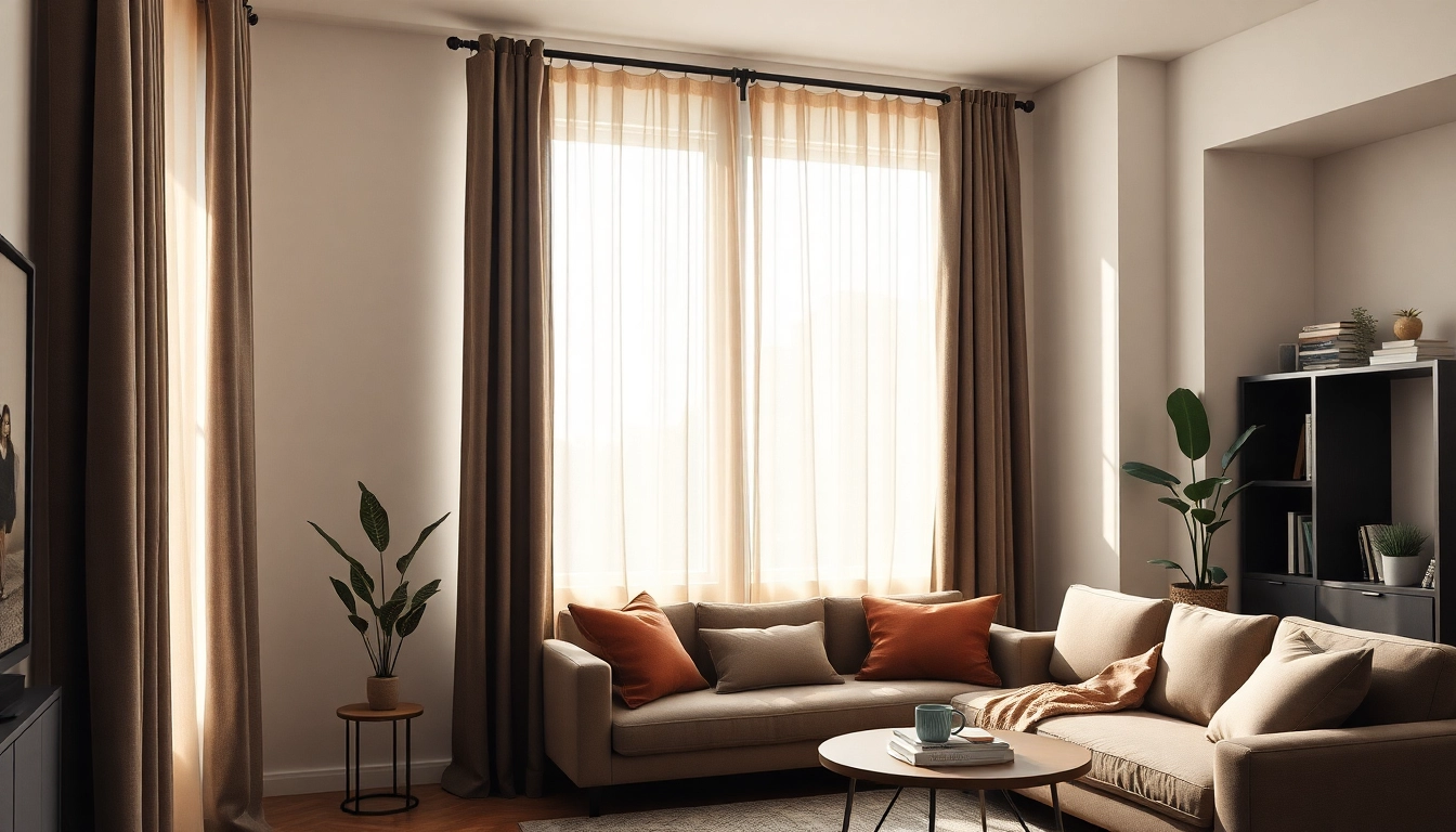 Verduisterende gordijnen die elegant licht blokkeren in een moderne woonkamer.