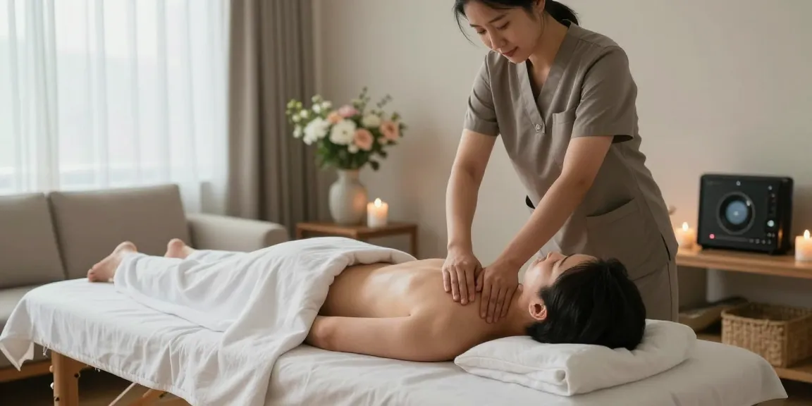 송파출장마사지 중인 전문 마사지사의 케어 모습과 아늑한 실내 환경