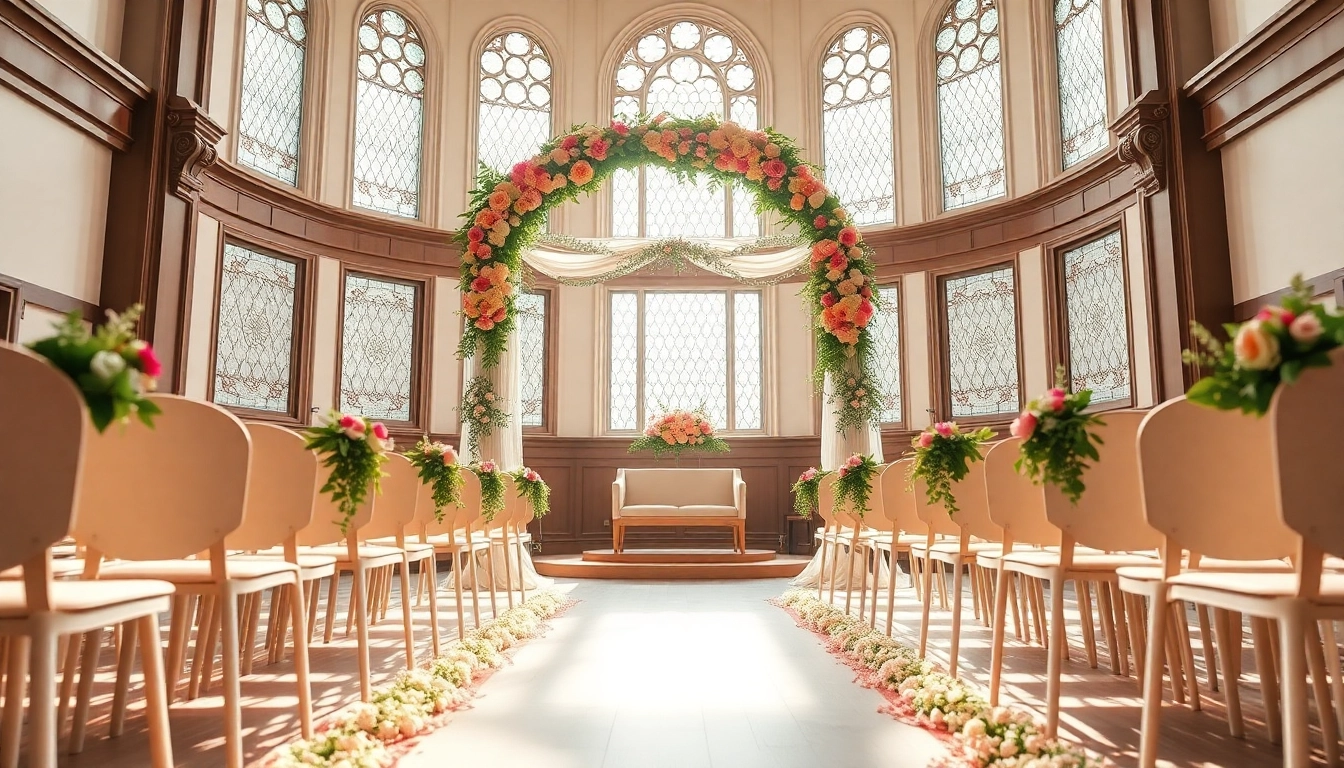 Stunning Wedding Event Space Jacksonville with floral arch and natural light.