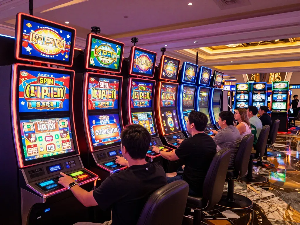 Players engaging with slot machines in a lively casino environment showcasing w 88 gaming excitement.