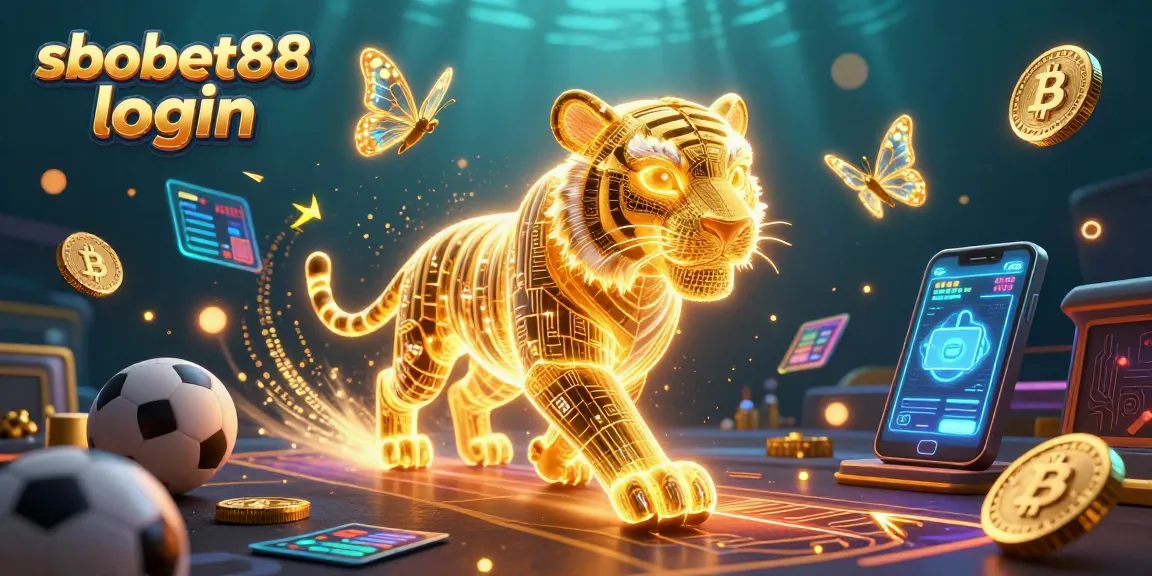 Engage in immersive betting action with sbobet88 login, featuring a vibrant digital casino landscape and neon sports elements.