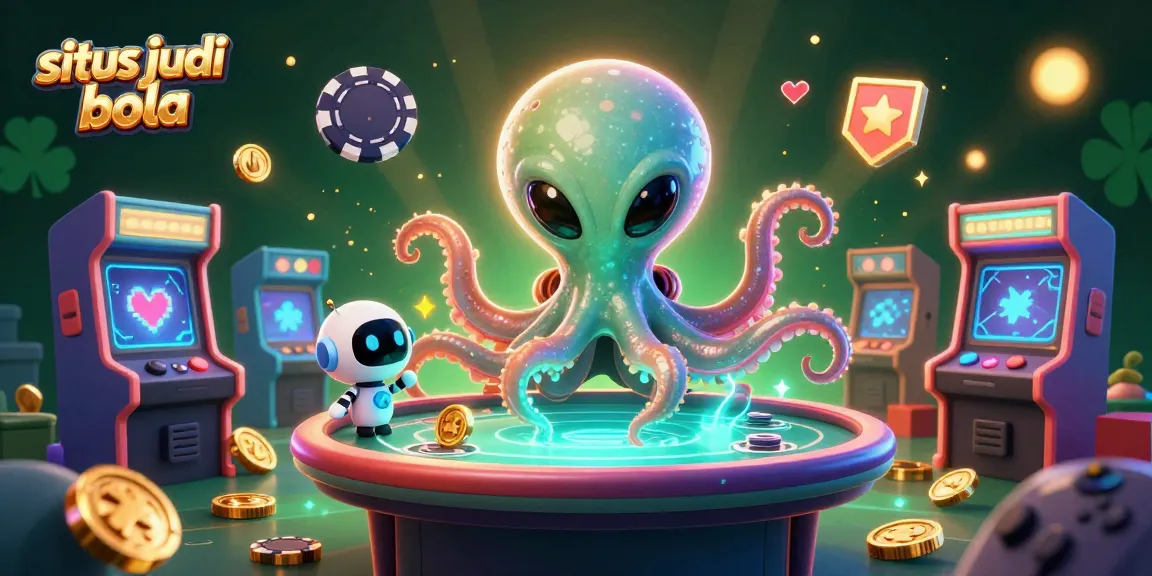 Join the alien octopus at a holographic poker table in this vibrant situs judi bola scene!