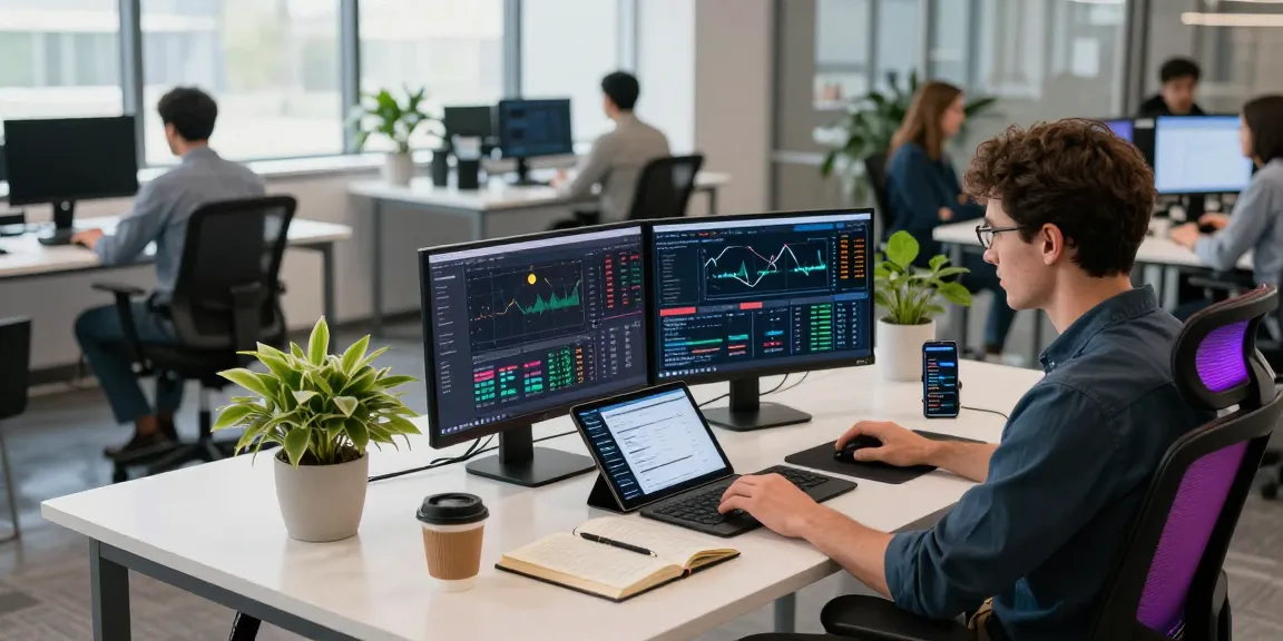 Bitcoin mining platform dashboard displayed in a modern crypto trading workspace with multiple devices, emphasizing technology and innovation.