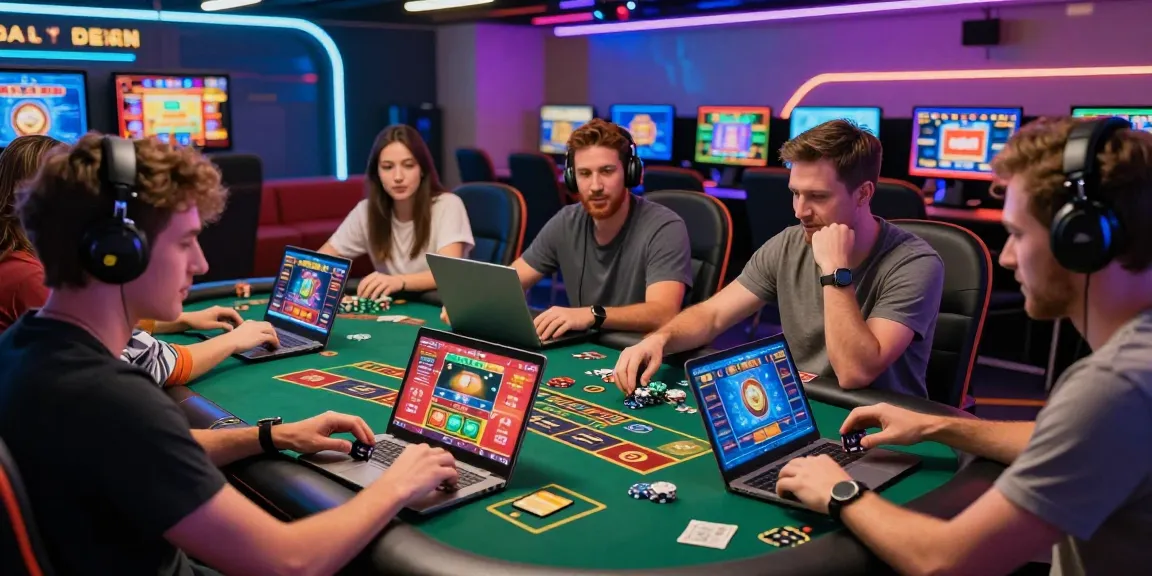Players enjoying games at casinos that accept credit cards with visible cards and vibrant screens.