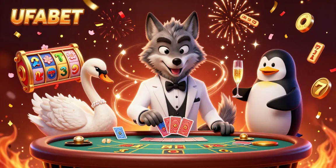Win big at UFABET with vibrant slot games and exciting casino scenes featuring animated characters.