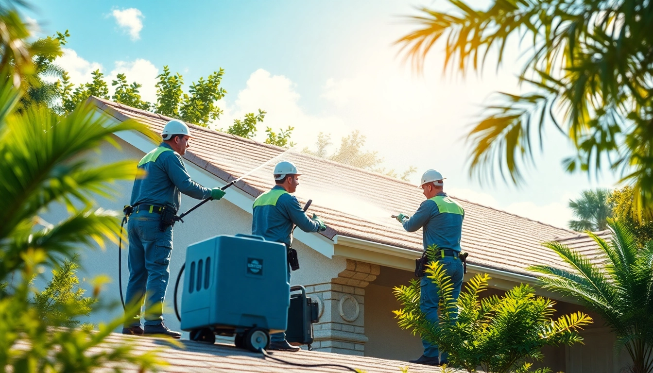Roof cleaning in Kissimmee, FL, showcasing soft washing techniques by professionals.