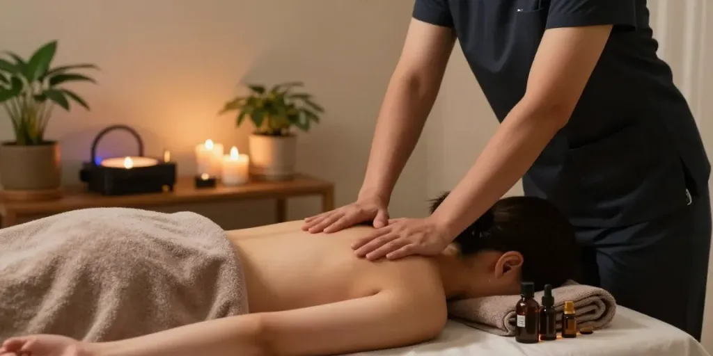 Providing 합정출장마사지 in a tranquil home setting with calming ambiance.
