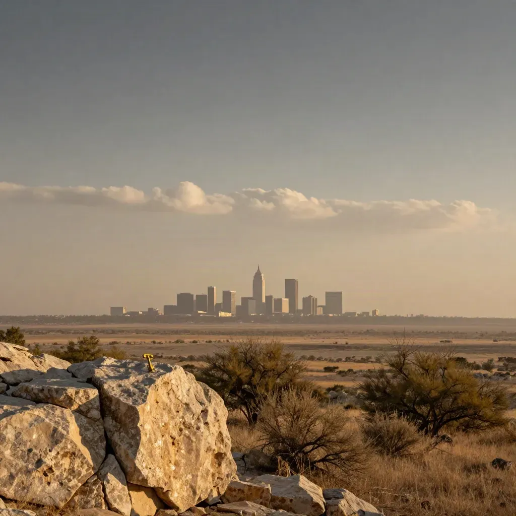 Texas skyline over dry scrub and a towering cloud shelf at sunset