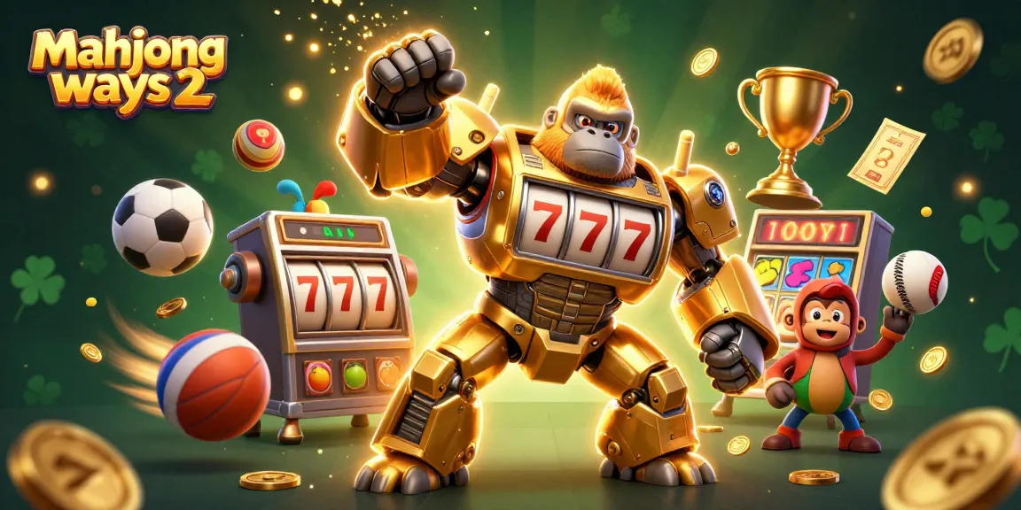 Win big with mahjong ways 2 in a vibrant 3D scene featuring a golden gorilla mech and dynamic casino elements.