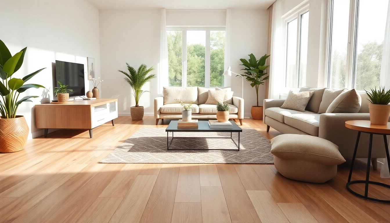Enhance your space with cheap vinyl flooring, showcasing a warm sand design in a cozy living room.
