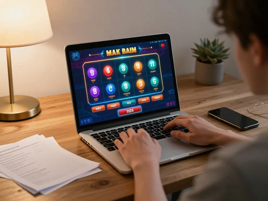 Engaged player participating in casinò online europei, enjoying online gaming with laptop and notes.