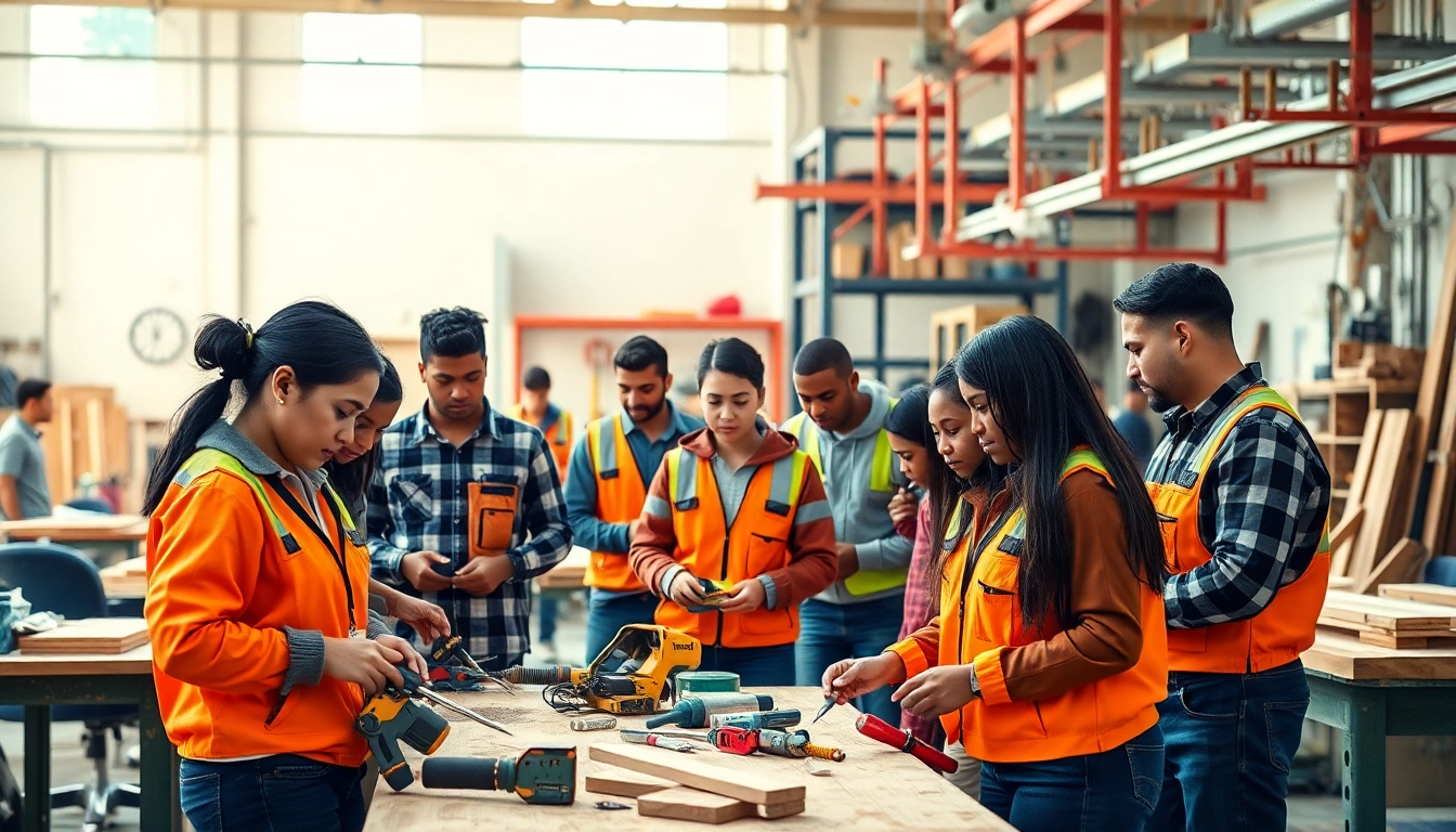 Engage in construction training programs with diverse students in an active educational workshop.