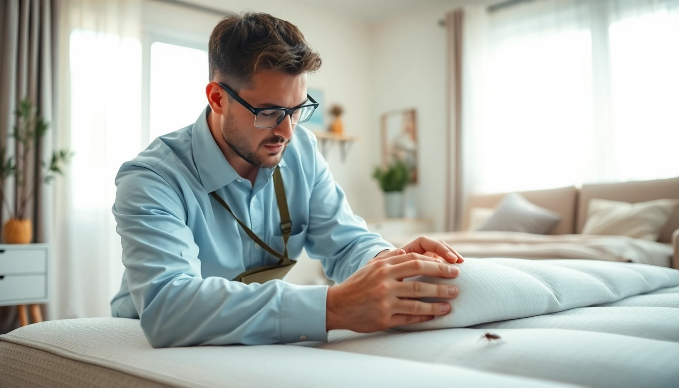 Effective bed bug extermination near me with a professional inspecting for pests in a well-lit room.