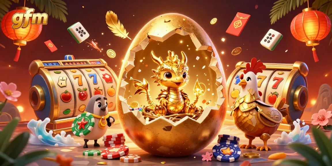 Experience thrilling gameplay at gfm casinos with a baby dragon guarding golden treasures and slot reels spinning.