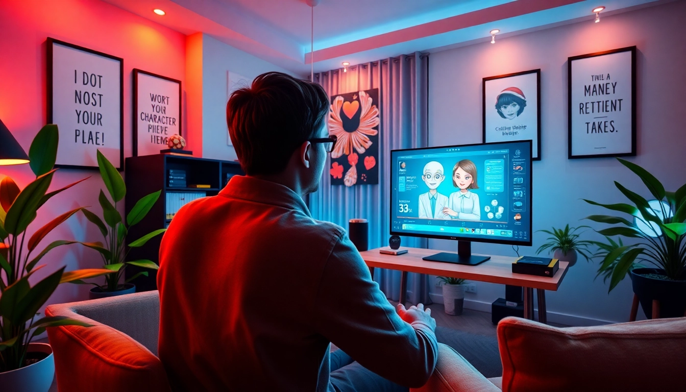 Dynamic NSFW character AI interaction in a modern home office.