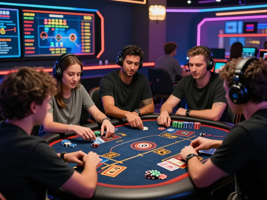 Intense gaming session while playing Go88 online casino games featuring diverse players and vibrant graphics.
