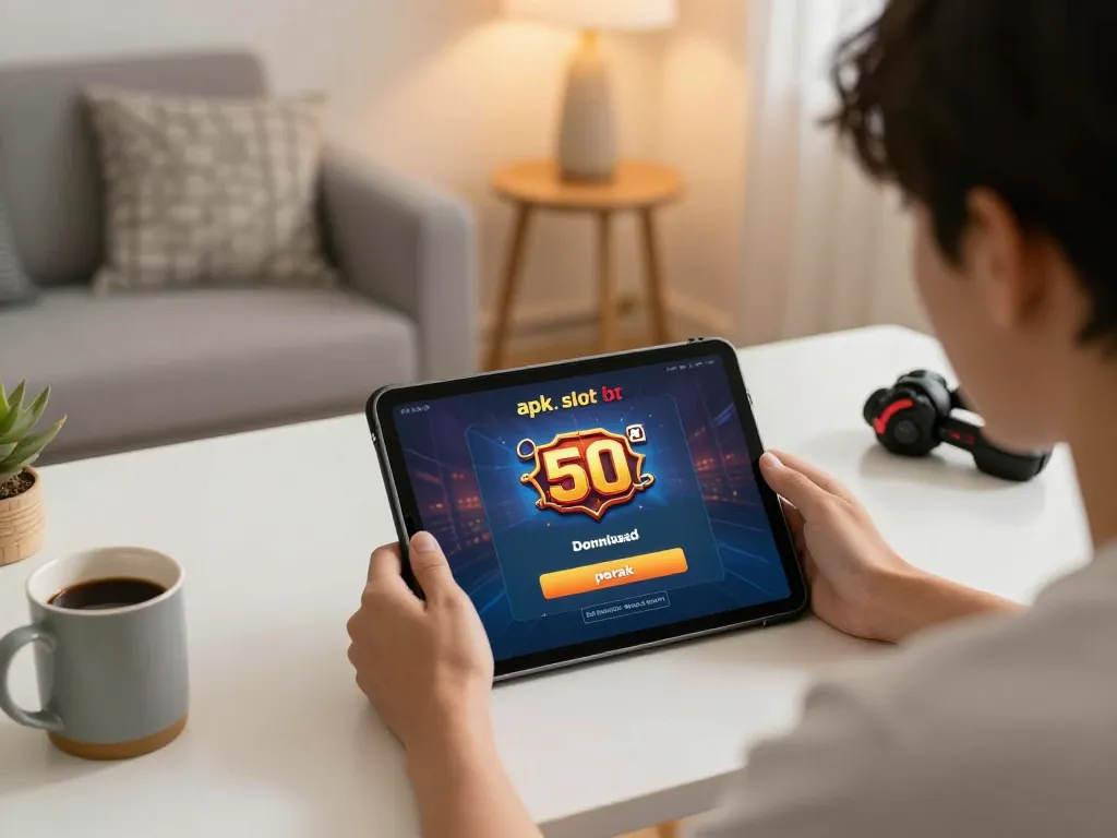 Engaging in online gameplay by downloading apk slot bet 50 perak on a cozy tablet setup.